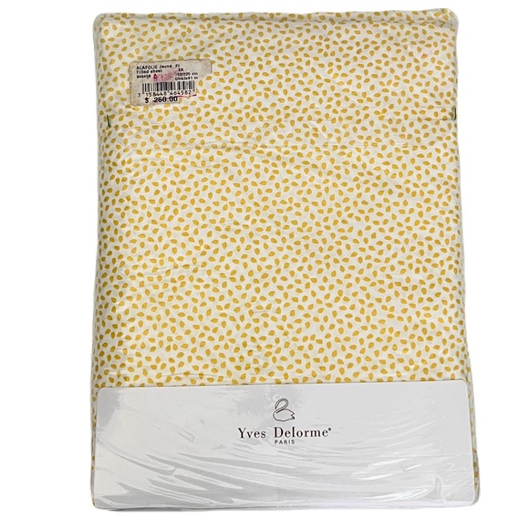 NIP Yves Delorme ‘A La Folie Jaune’ Yellow Percale 100% Cotton Fitted Sheet, Q - Picture 2 of 2
